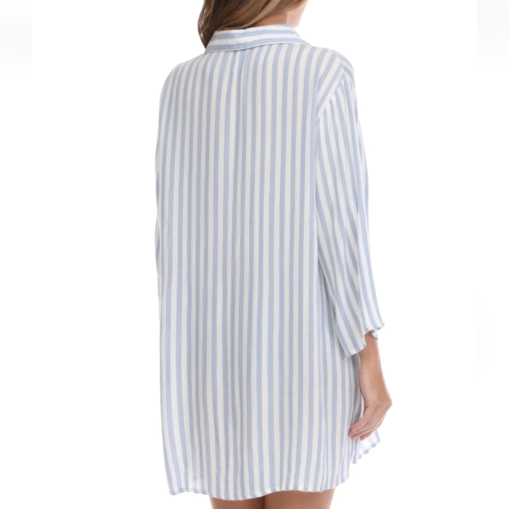 Raviya Stripped Tunic Shirt Women's S White Blue Boho Retro Casual Comfy - Picture 7 of 11